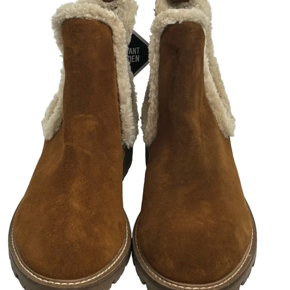 Steve Madden Leopold Faux Fur Water Resistant Boot in Camel Suede NEW Size 9.5